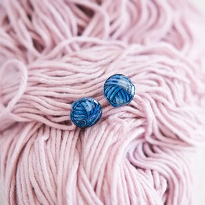 Blue Yarn Ball Stud Earrings