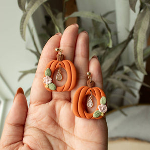 Crystal Floral Pumpkin Dangle Earrings