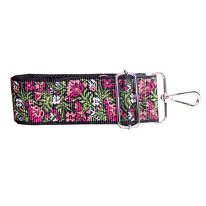 Pink & Black Floral Guitar Strap