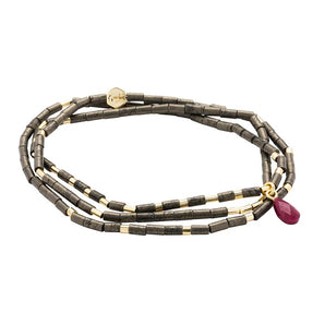 Pyrite, Fuchsia & Gold Teardrop Wrap Bracelet