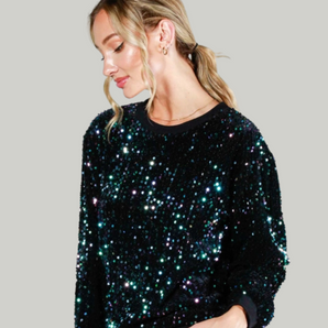 Allover Sequin Crewneck Velvet Top