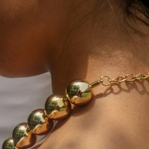 Barbara-Ball Bead Metal Chunky Gold Necklace