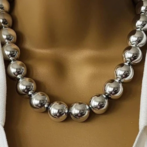 Barbara-Ball Bead Metal Silver Chunky Necklace