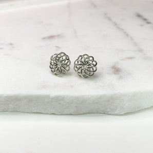 Wire Flower Silver Stud Earrings