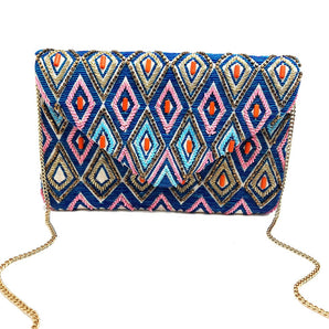 Multi Embroidered Diamonds Beaded Clutch