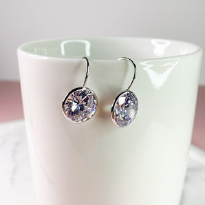 Silver Round Crystal Earrings