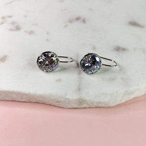 Silver Round Crystal Earrings