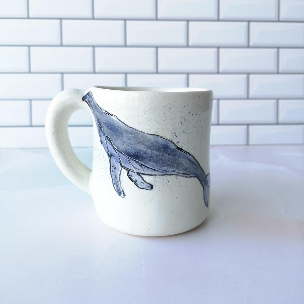 White Ceramic Whale Shaped Coffee Mug with Handle and Smiling Whale De –  MyGift